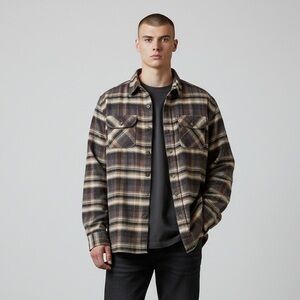 Canyon Guide Outfitters Men’s Plaid Button-Up Flannel Shirt Brown Tan XL #1515